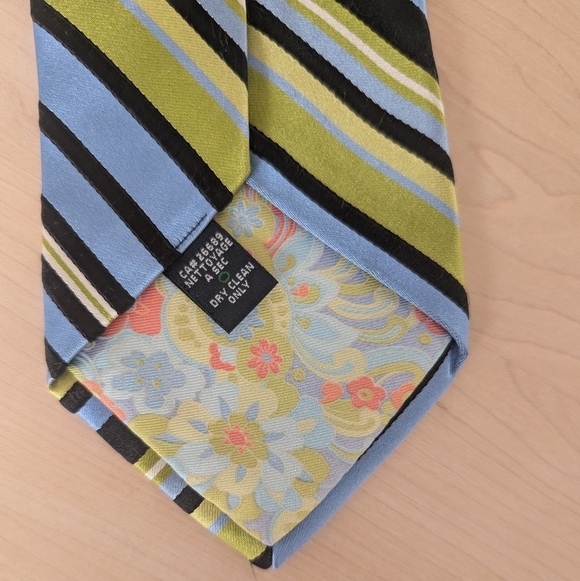 🇬🇧TED BAKER Striped Blue and Green Tie - Picture 5 of 7
